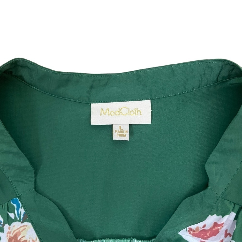Euc ModCloth sleeveless top, floral, retro, green, size Large - Picture 6 of 12